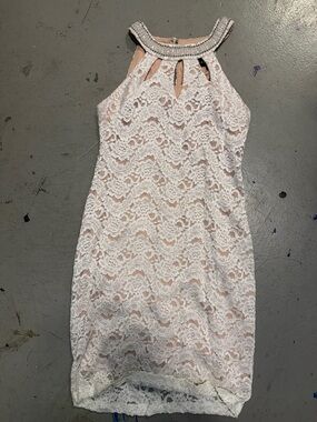 Scarlett Blush Lace Halter Mini Dress with Embellished Collar